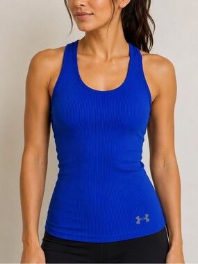 Under Armour HeatGear Ribbed Racerback Athletic Tank Top Blue XS
